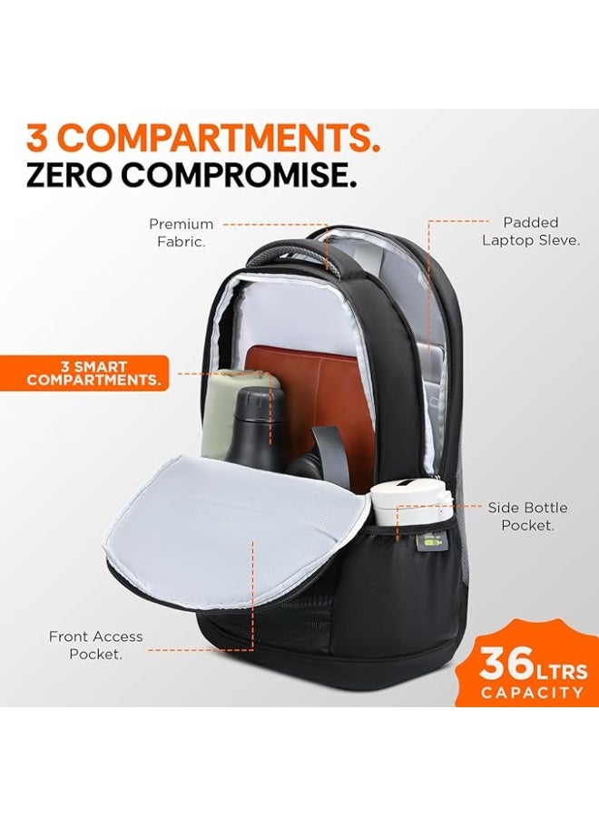 سكاي باجز Skybags Propack Plus 17 Inch Compatible Anti‑Theft Laptop Backpack 36L | 3 Compartments with Rain Cover | Air Mesh Back Panel | Side Bottle Pocket | Office & Travel Backpack for Men & Women - Image 4
